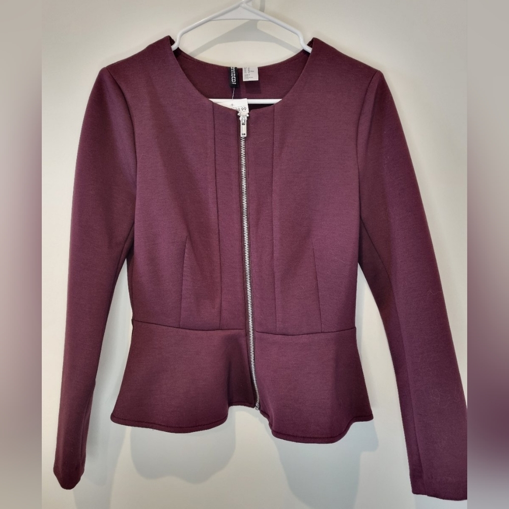 H&M burgundy peplum blazer size 10